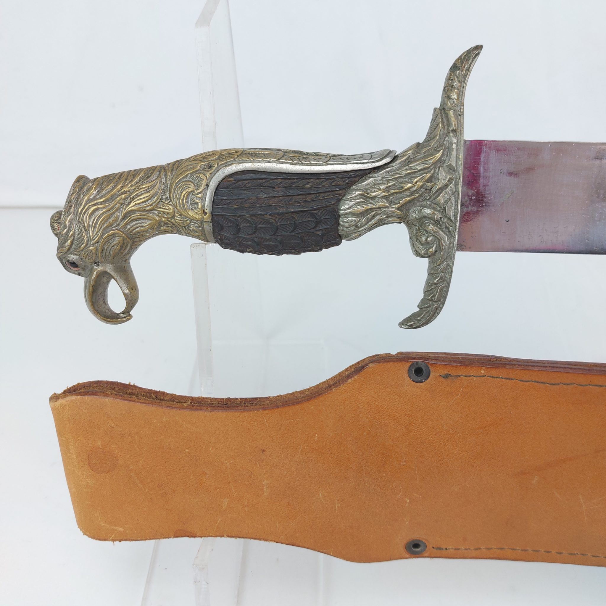 Eagle Head Bowie Knife With Leather Scabbard Sally Antiques