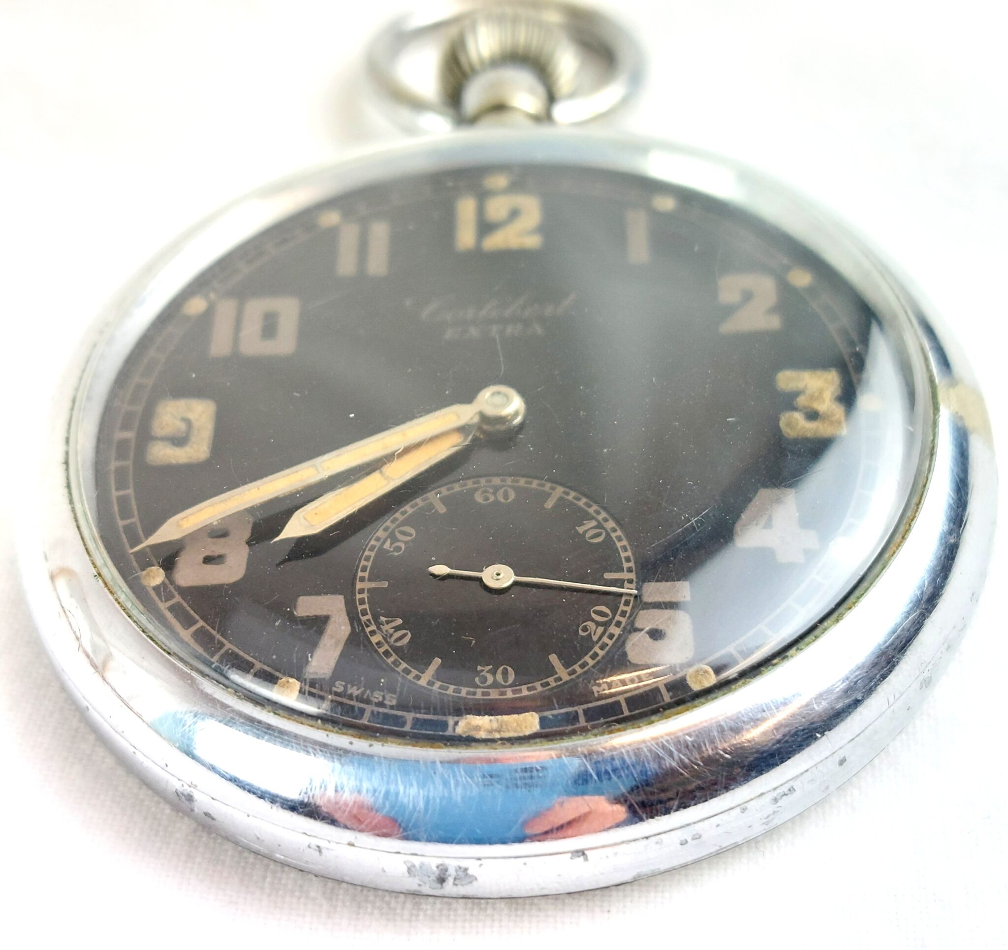 WW2 British Officers Military GSTP Pocket Watch Swiss Made By