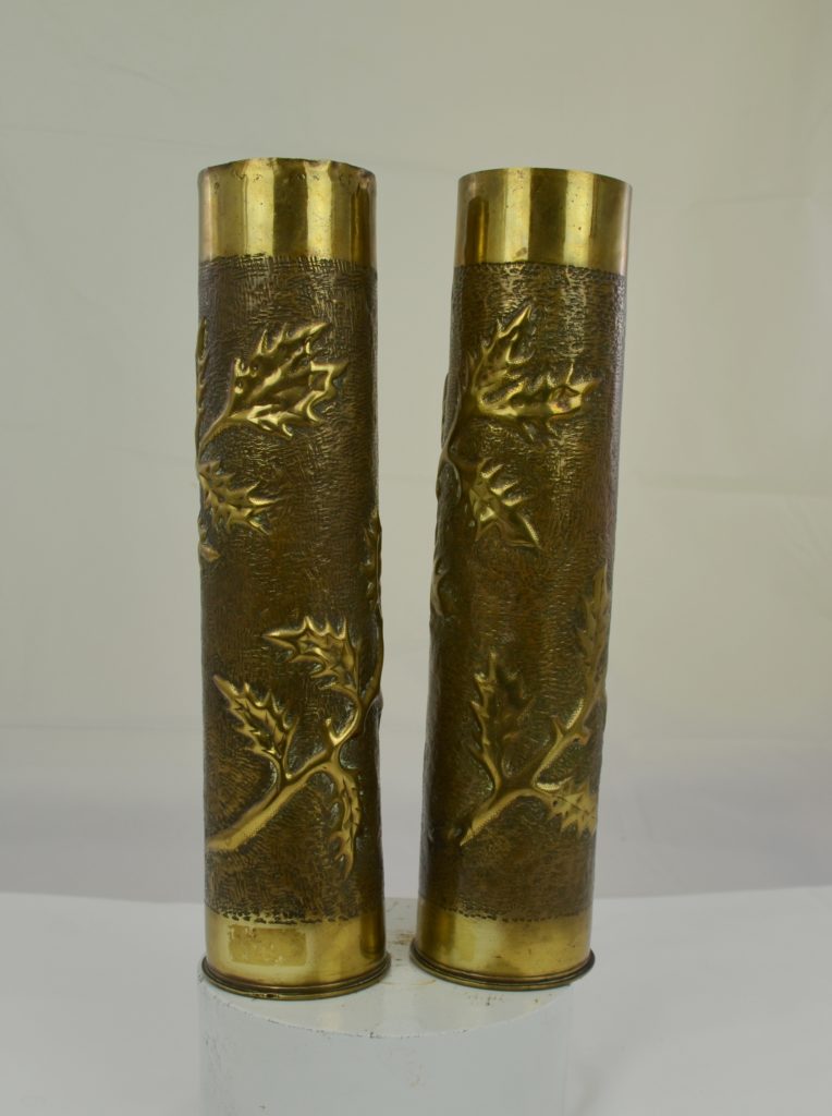 Decorative French Artillery 75mm Shell Case with Raised Floral