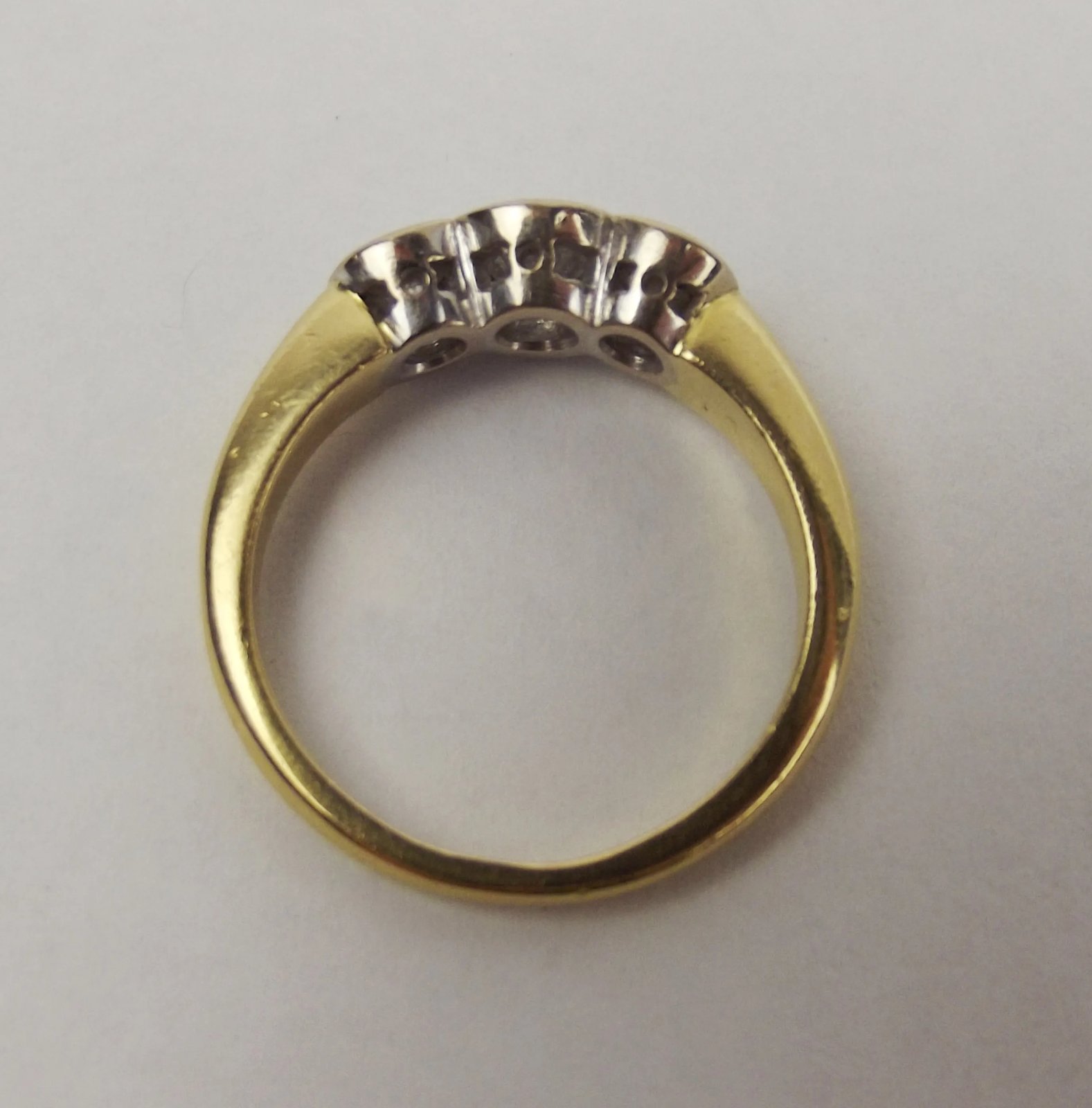18ct Yellow Gold Diamond Trilogy Ring UK Size M+ US 6 ¼ - Sally Antiques