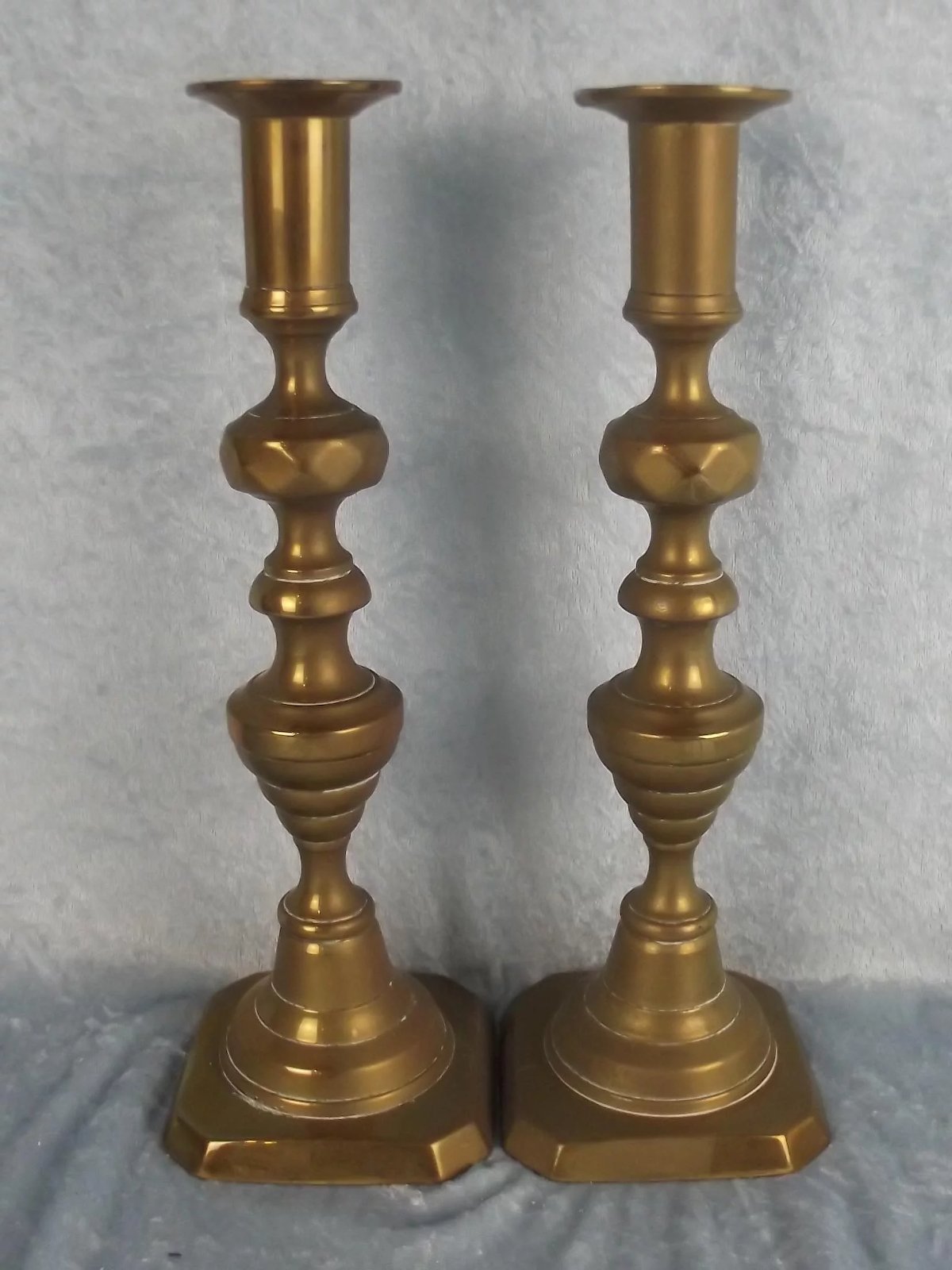 Two Pair 19th C Brass Beehive Candlesticks