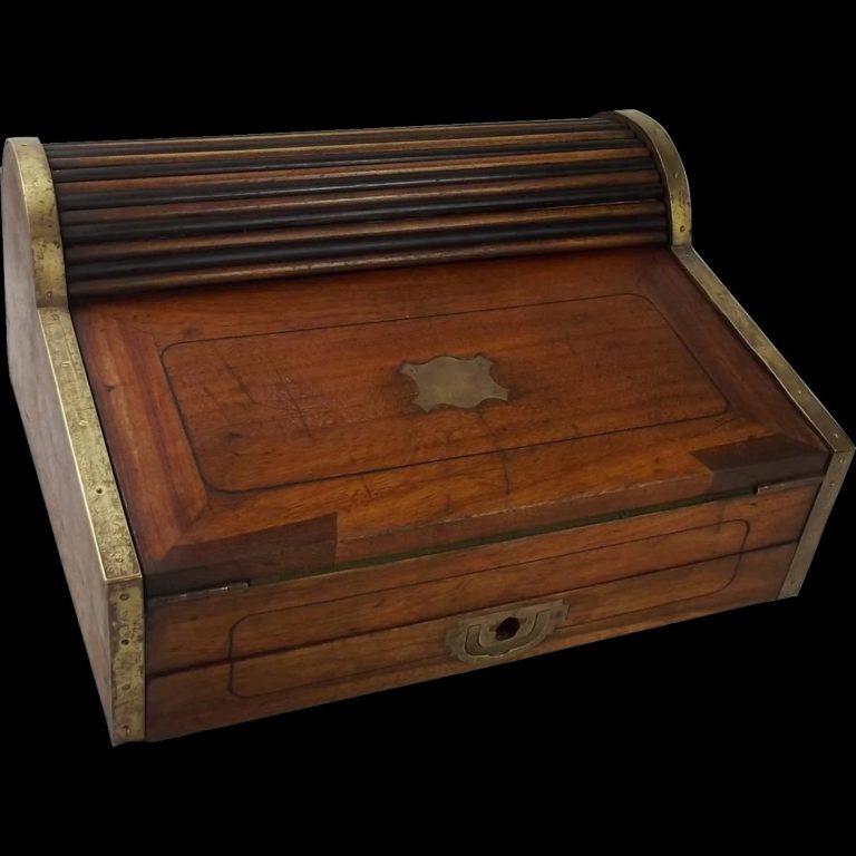 19th Century Military Campaign Camphor Wood Roll Top Writing Slope