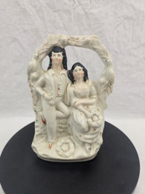 Victorian Staffordshire Flatback Pottery Group, Courting Couple Under an Arbour, circa 1850–1870
