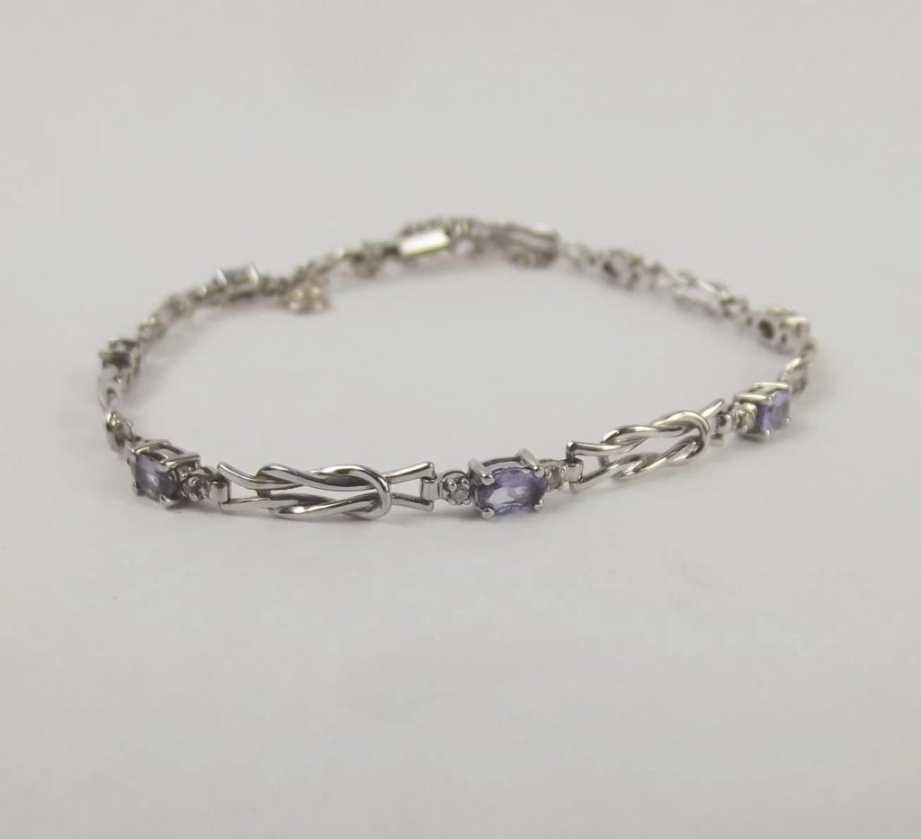 9Ct White Gold Tanzanite & Diamond Bracelet - Sally Antiques