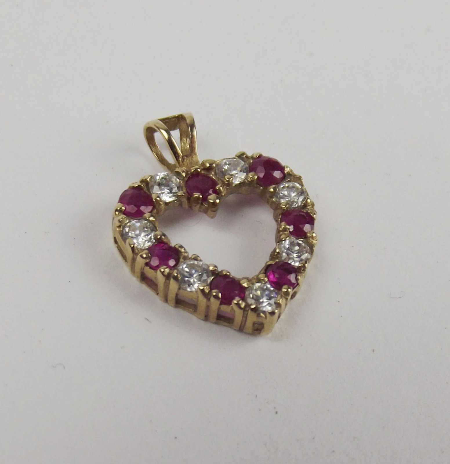 9ct Yellow Gold Ruby & Cubic Zirconia Heart Shaped Pendant - Sally Antiques