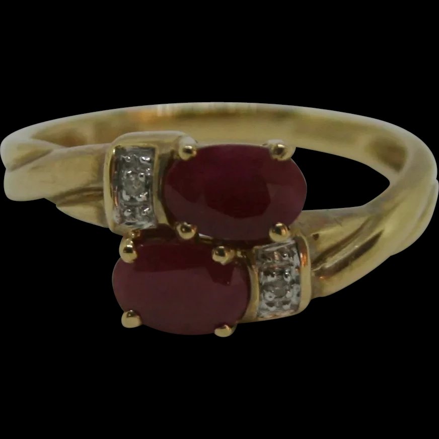 9ct Yellow Gold Ruby & Diamond Ring UK Size M+ US 6 ¼ - Sally Antiques