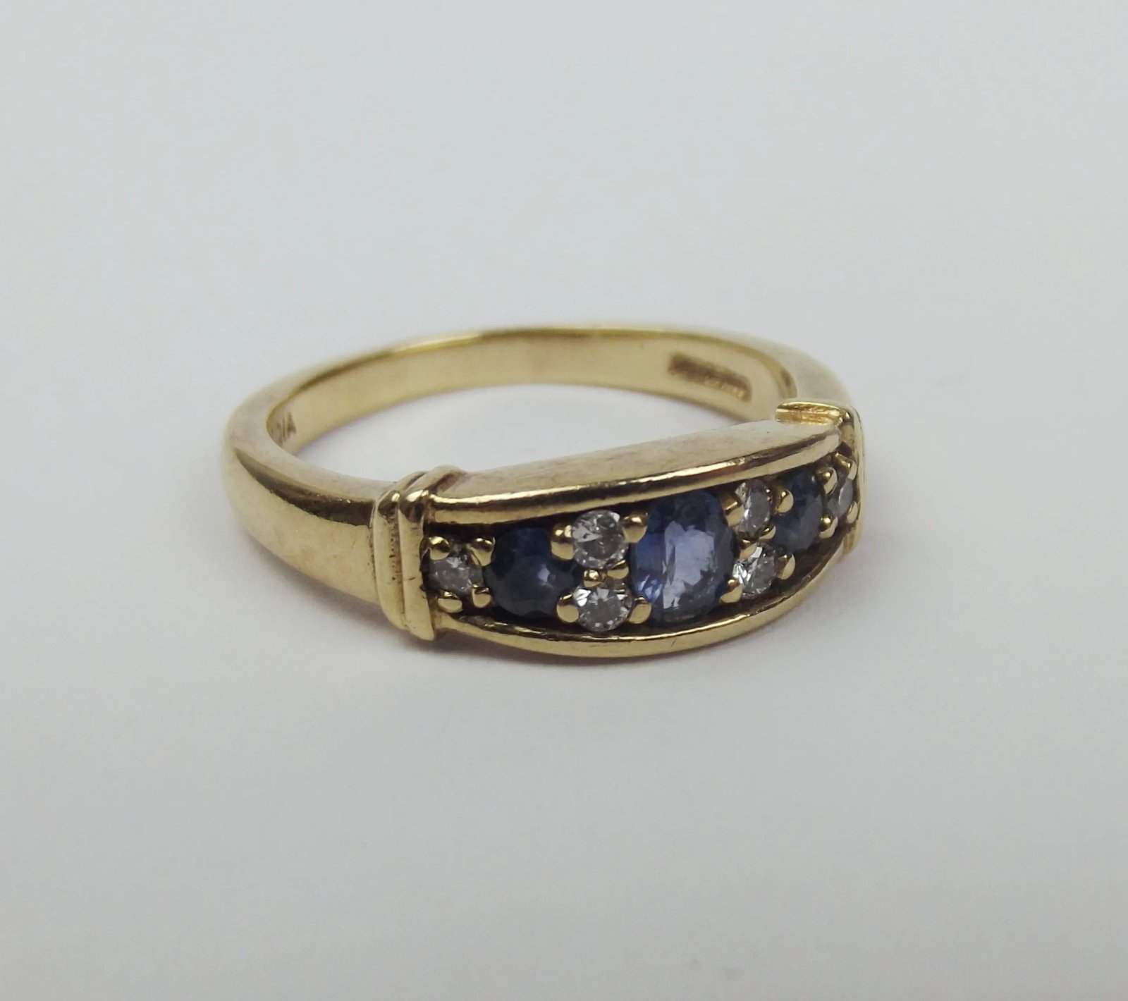 9ct Yellow Gold Sapphire & Diamond Ring UK Size N+ US 6 ¾ - Sally Antiques