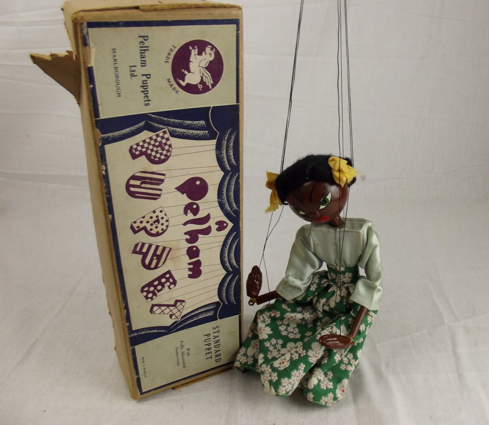 Circa 1950s Pelham Puppet Type SS Girl with Flower Skirt - Sally Antiques