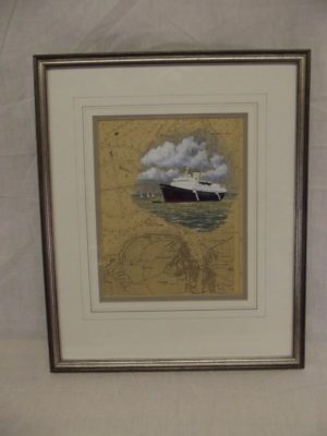 Fine Watercolour Of HMY Britannia Over Chartwork By Colin Baxter