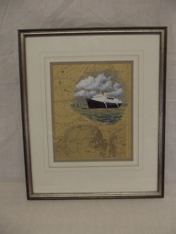 Fine Watercolour Of HMY Britannia Over Chartwork By Colin Baxter