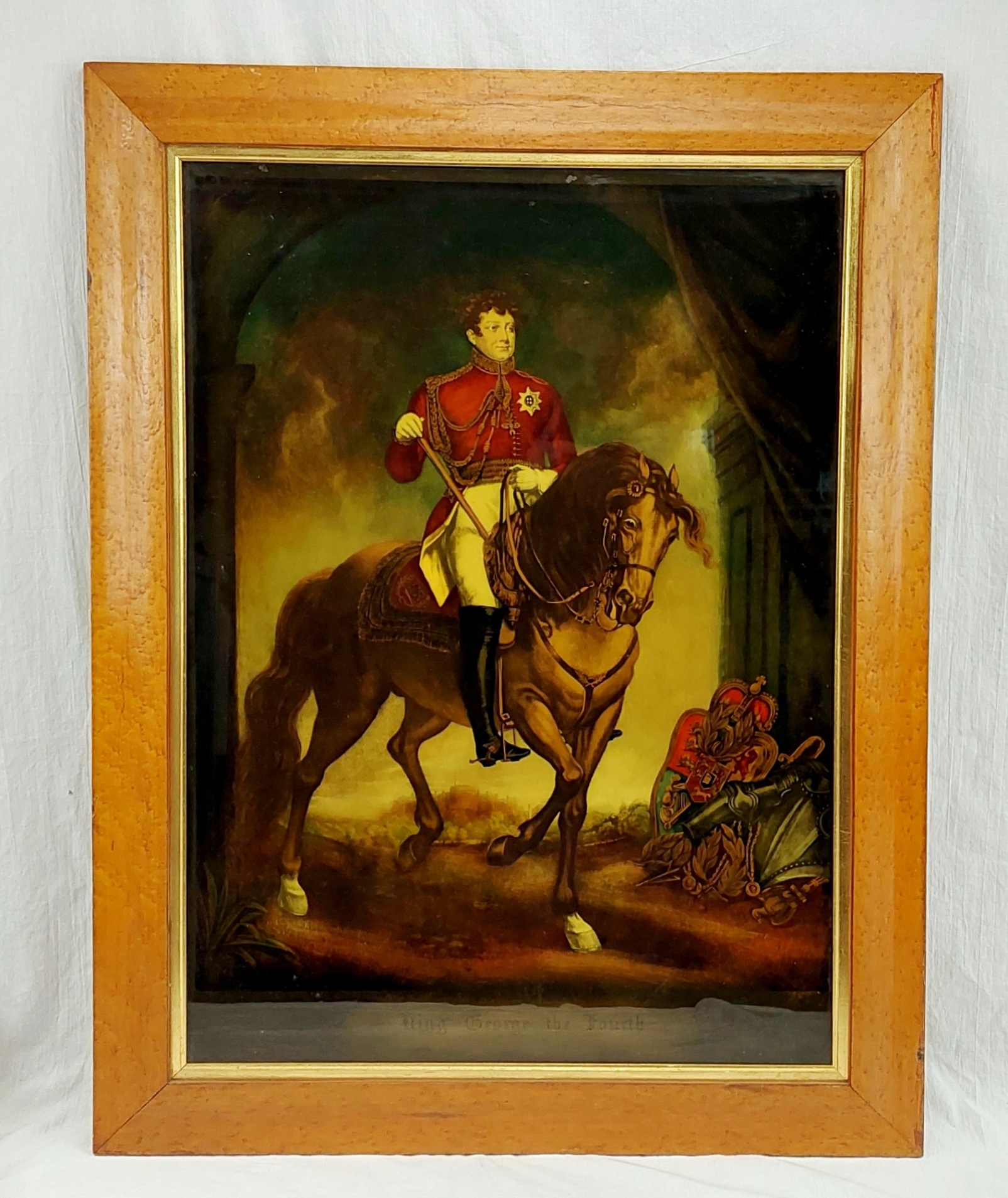 Framed Circa 1840 Reverse Painting On Glass Of King George IV On Horseback 1