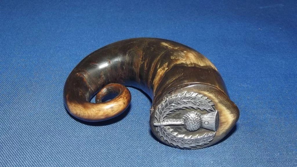 Georgian Scottish Rams Horn Snuff Mull With Silver Mount - Sally Antiques