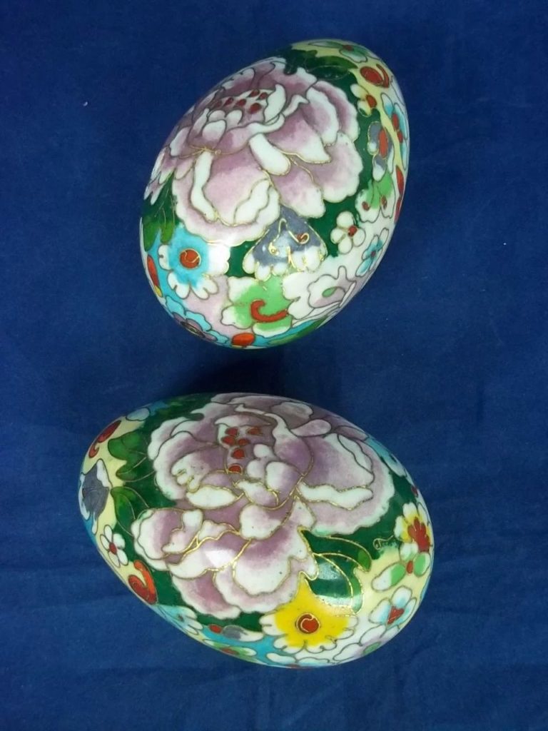 A Pair of Chinese Cloisonne Decorative Eggs c1870 - Sally Antiques