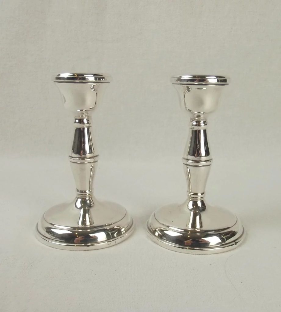 Pair Of Short Birmingham Silver Candlesticks c1968 - Sally Antiques