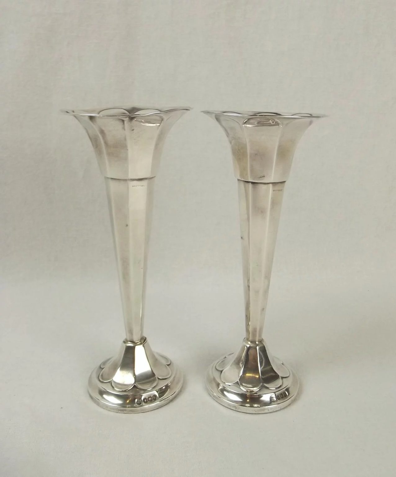 Pair Of Silver Trumpet Vases c1919 - Sally Antiques