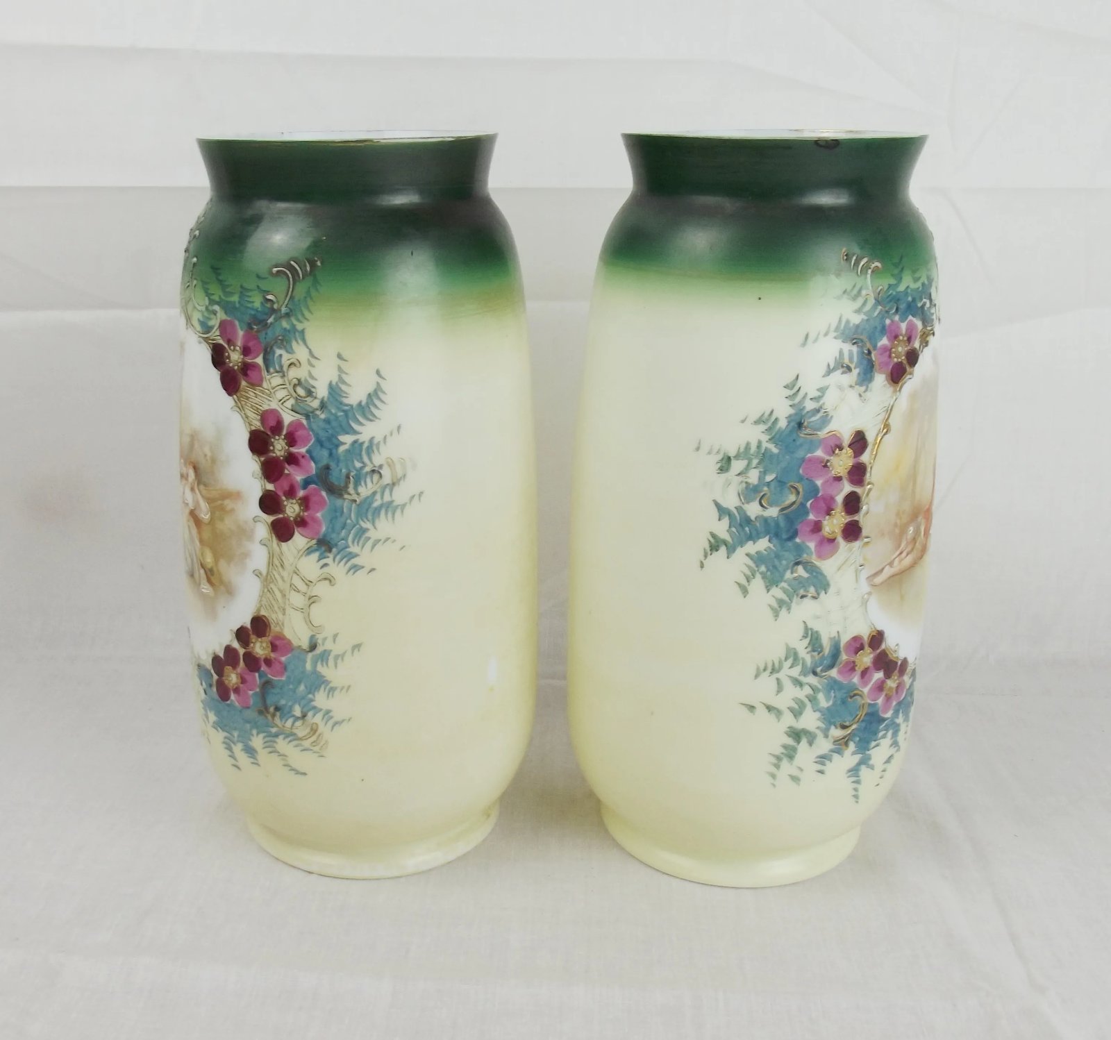 Pair Of Victorian Scene Painted Glass Vases Sally Antiques