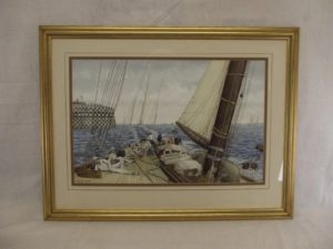 Superb Watercolour Of The Deck Of The Racing Schooner Westward 1934 By Colin Baxter