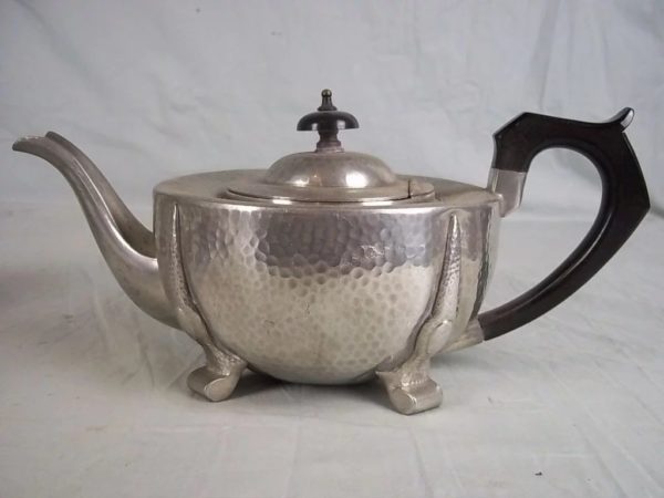 C1940 Arts & Crafts Style Hammered Pewter 3 Piece Tea Service By A.E ...