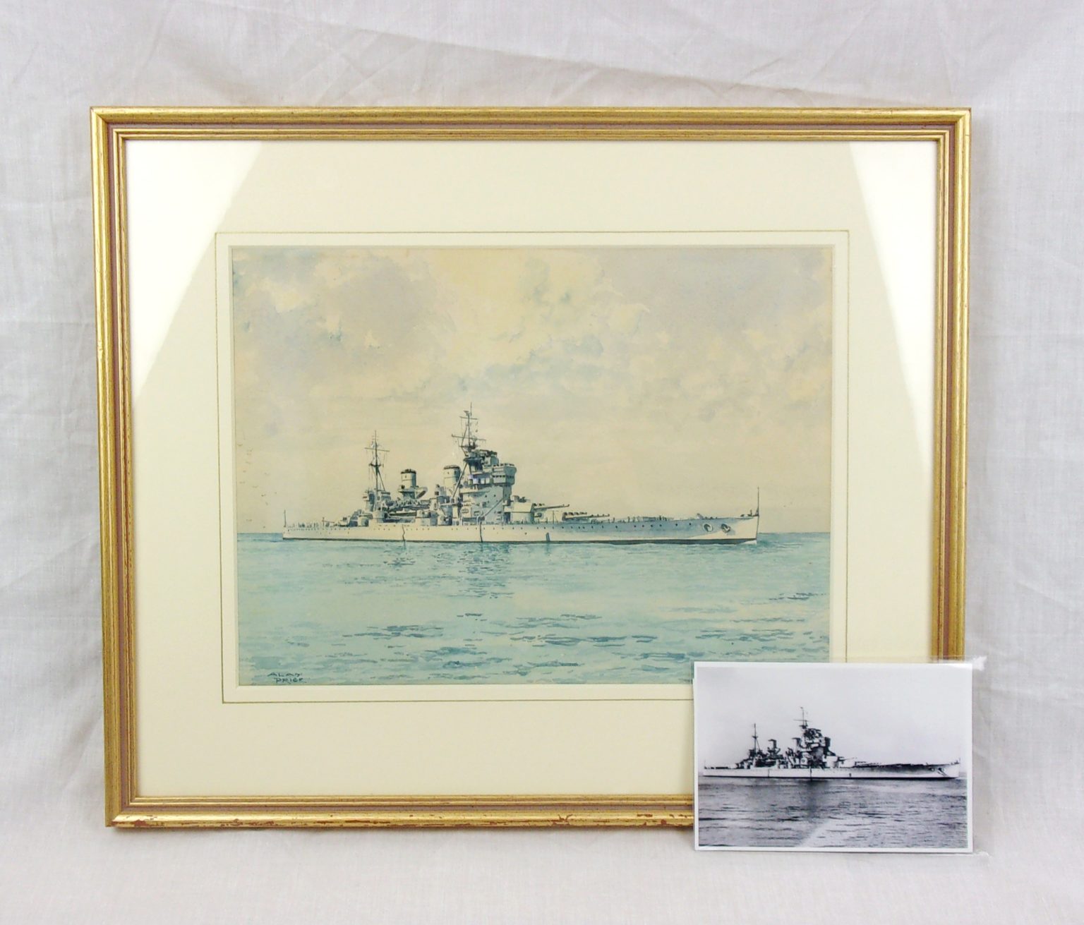 Battleship Watercolour Of H.M.S. Duke Of York By Former Officer Alan ...