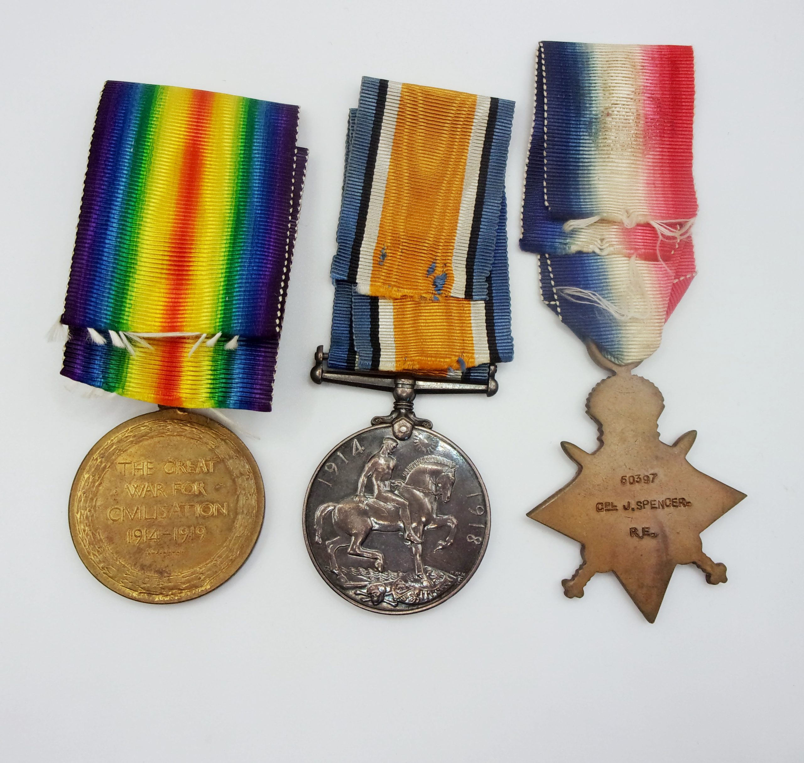 Ww1 1914 15 Medal Trio Cpl J Spencer Royal Engineers Sally Antiques