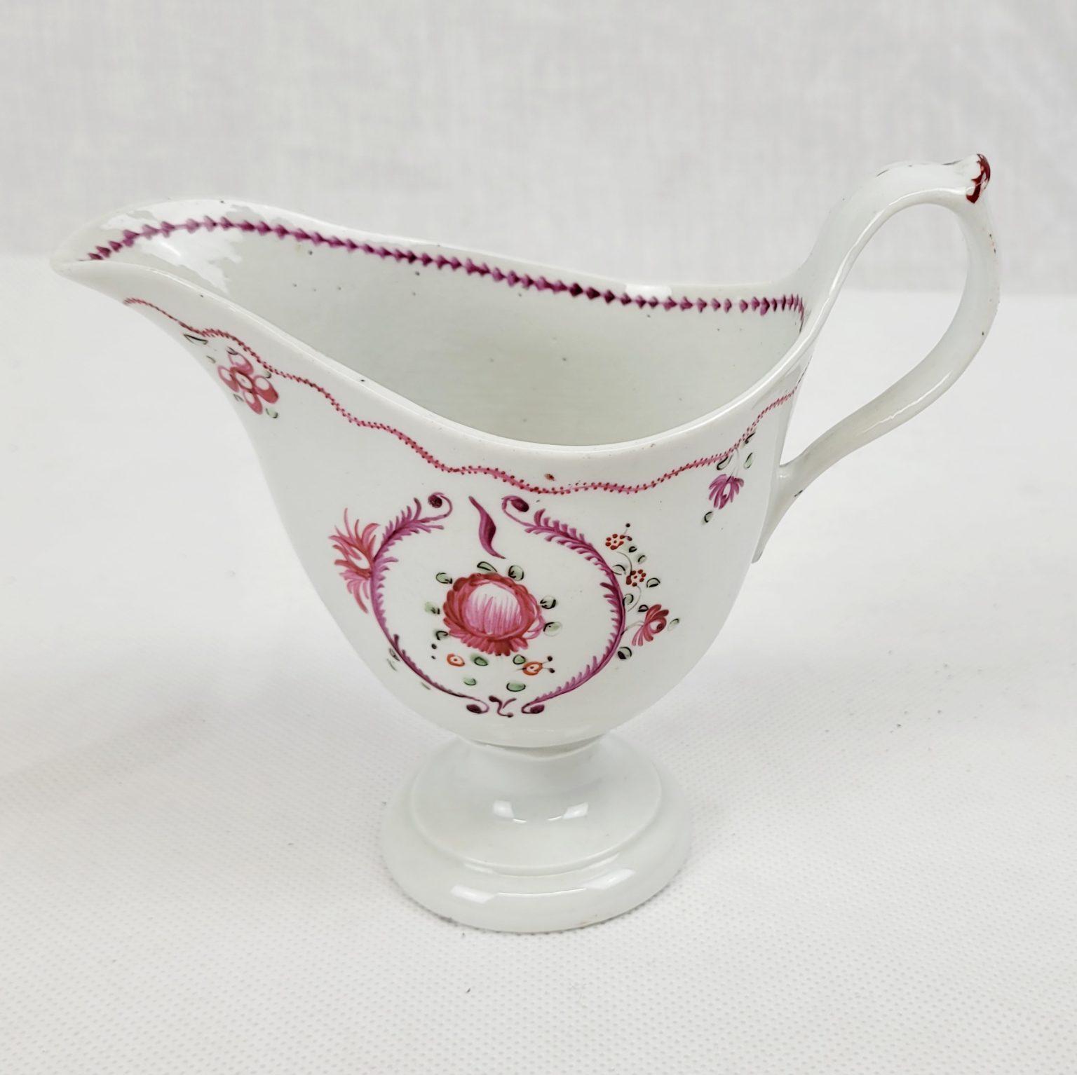 Circa 1790 New Hall Porcelain Cream Jug With Pink Flowers And Dotted