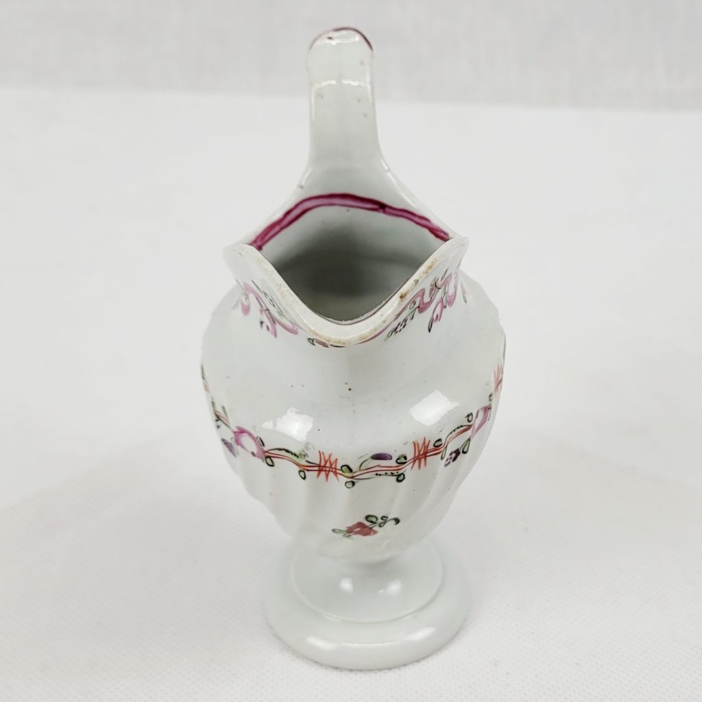 Circa 1790 New Hall Porcelain Fluted Body Cream Jug With Pink Flowers