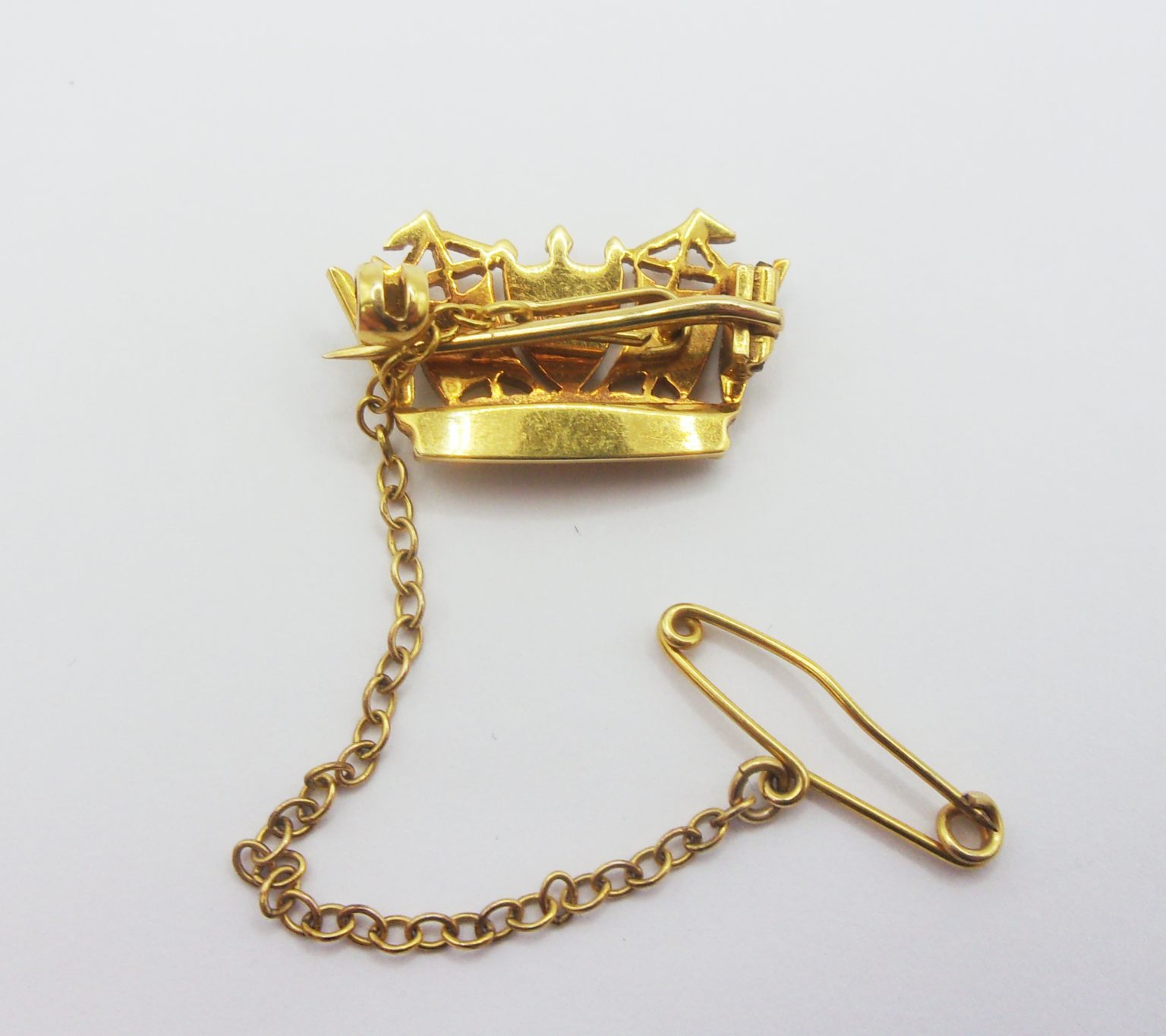 9ct Yellow Gold & Pearl Royal Navy Crown Brooch - Sally Antiques