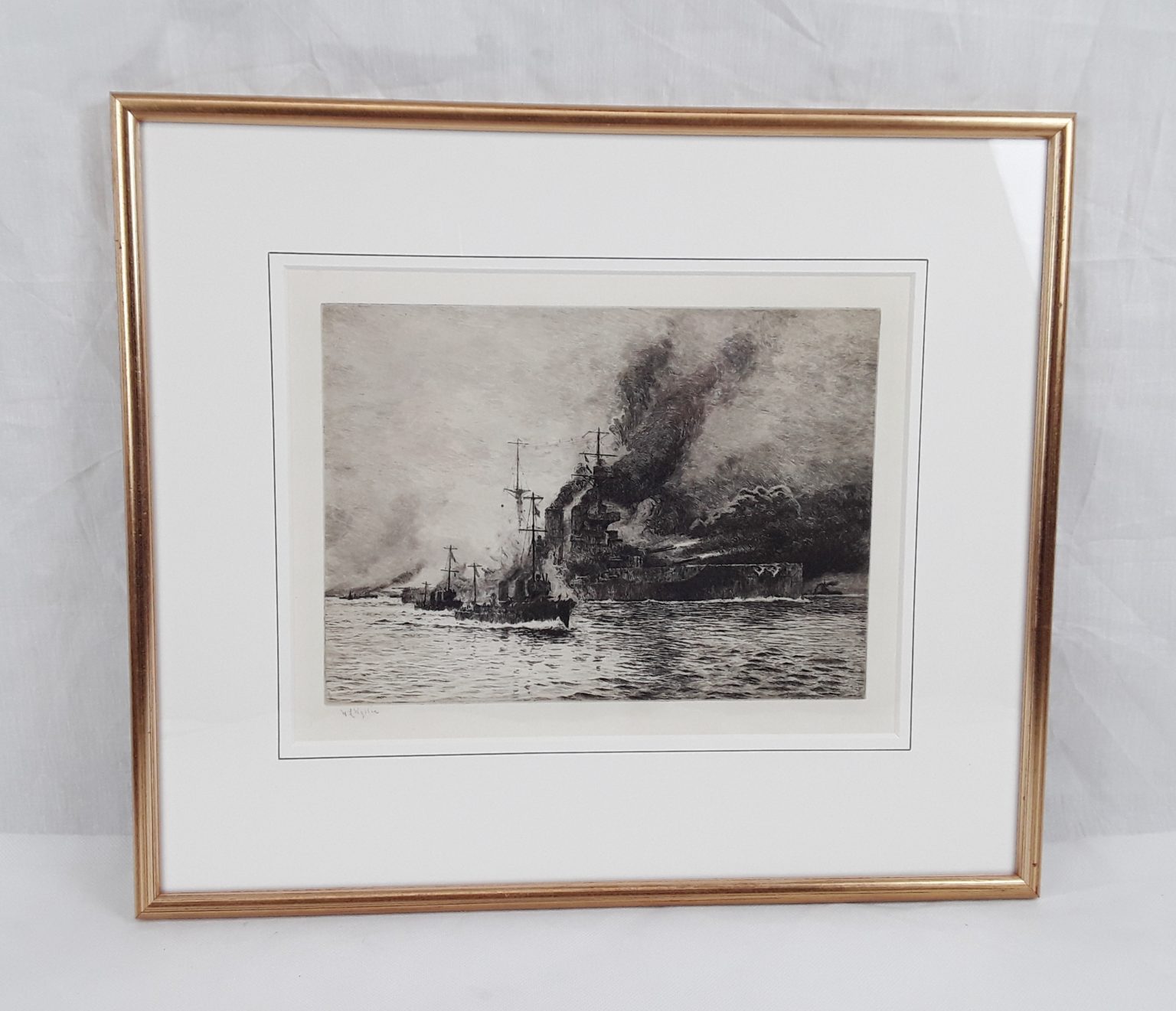 William L. Wyllie Signed Etching – WW1 Battleship With Corvettes ...