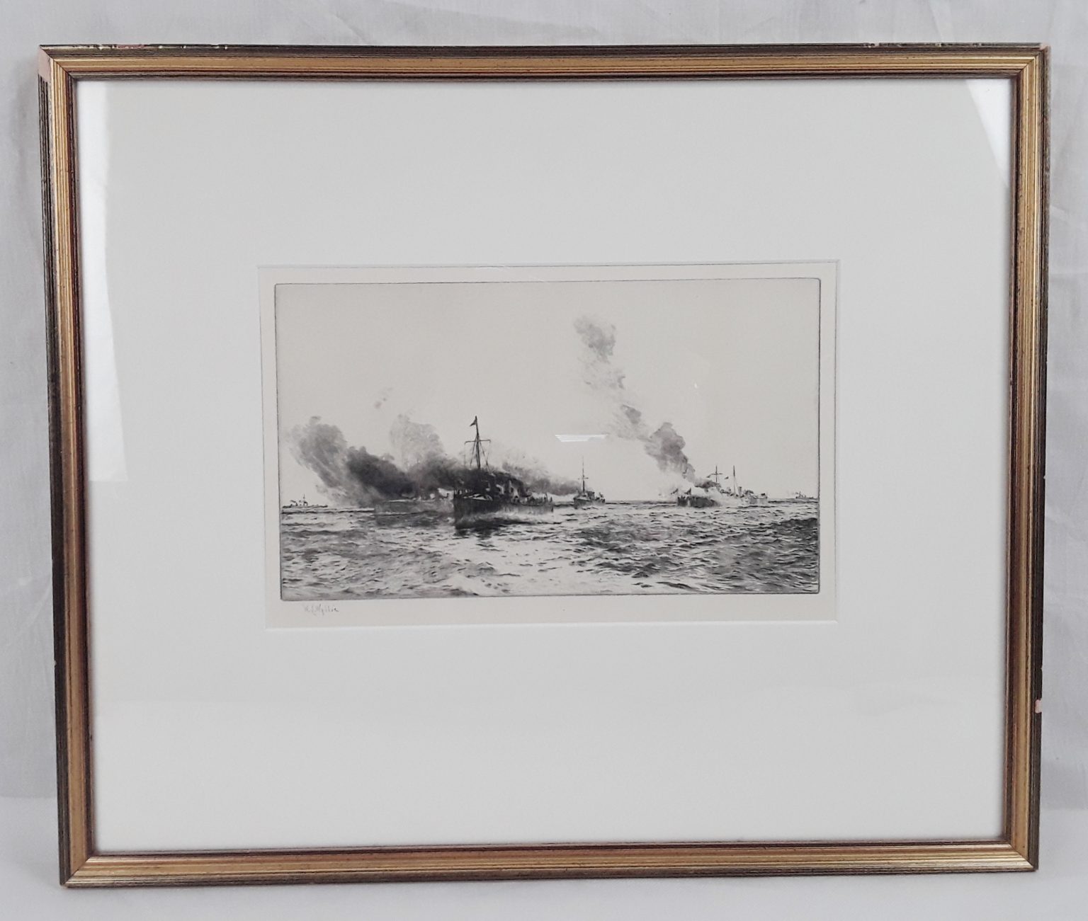 William L. Wyllie Signed Etching of Destroyers at Sea - Sally Antiques