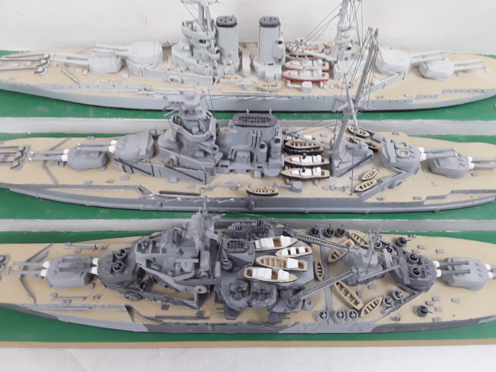 Scratch Built Mounted Model Of 3 Phases Of The Battleship HMS Warspite ...