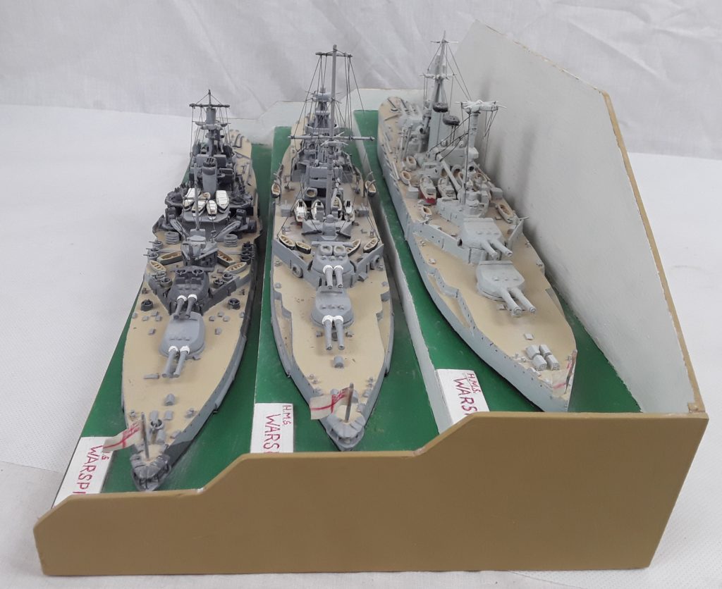 Scratch Built Mounted Model Of 3 Phases Of The Battleship Hms Warspite 