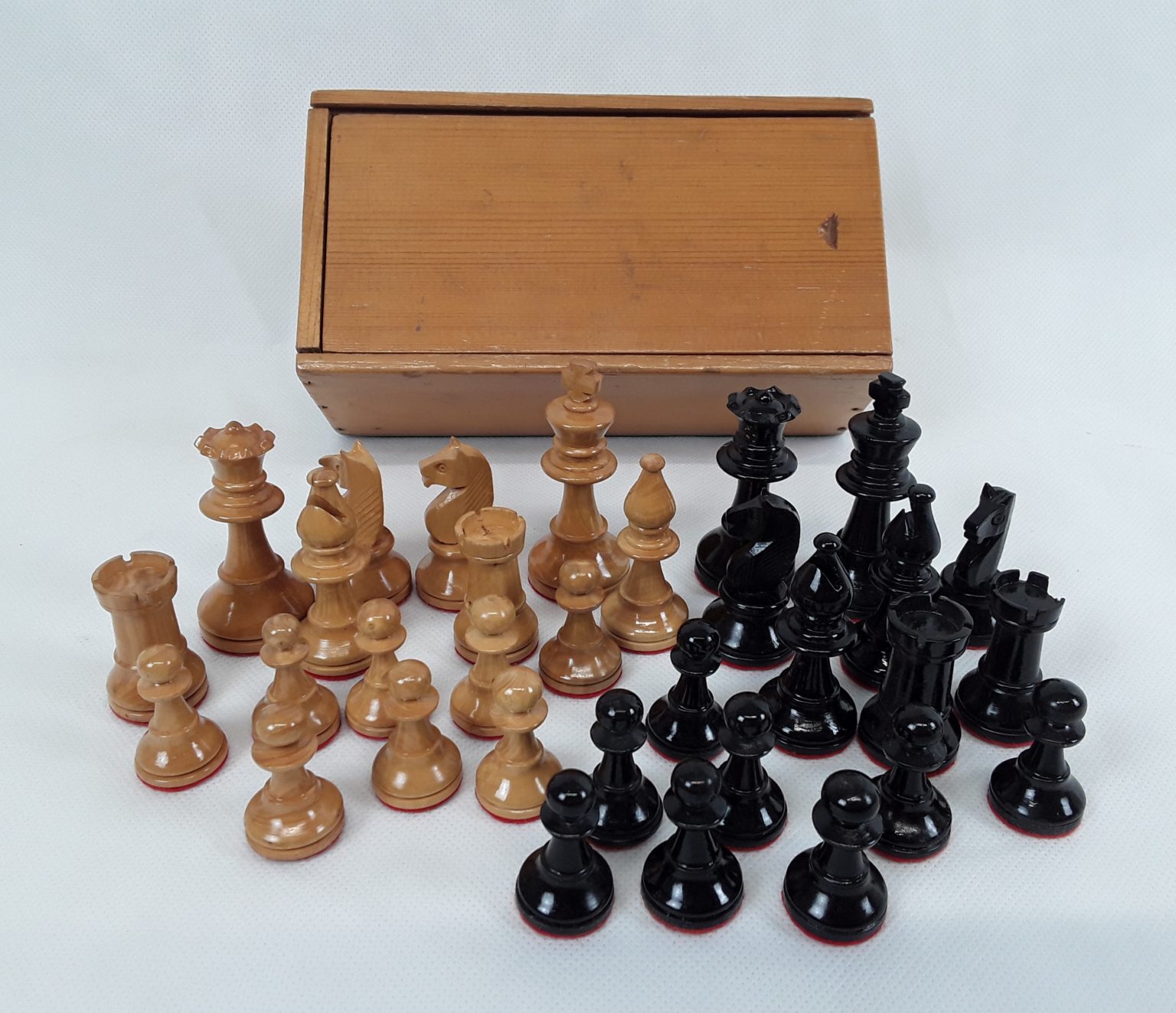 Vintage Boxed Set of Wooden Chess Pieces - Sally Antiques