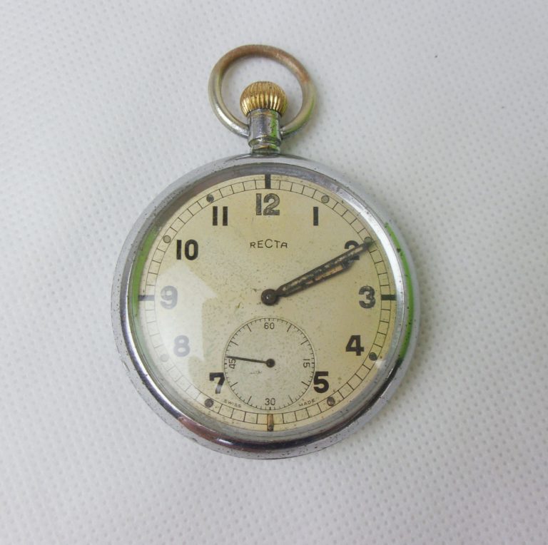 WW2 GSTP Pocket Watch By Recta - Sally Antiques