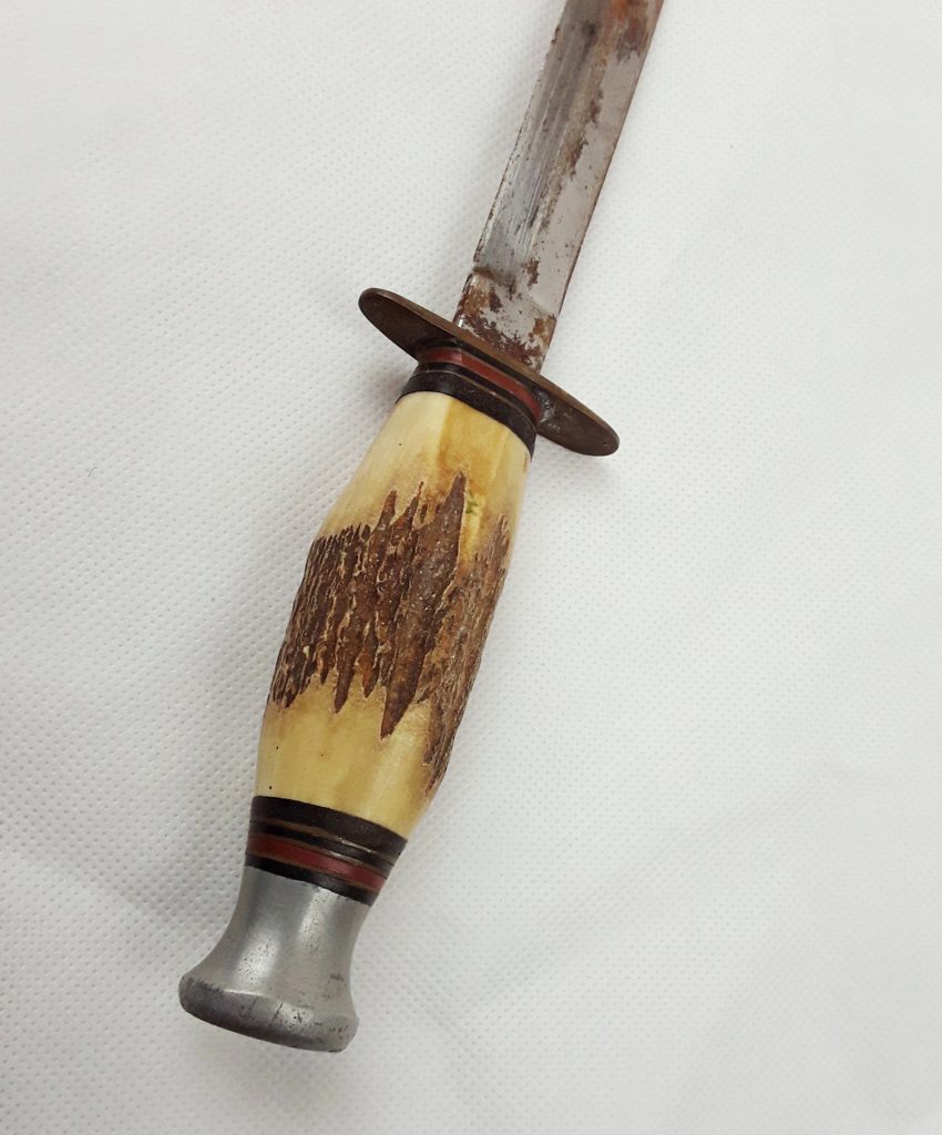 Staghorn Hunting Knife With Leather Scabbard - Sally Antiques