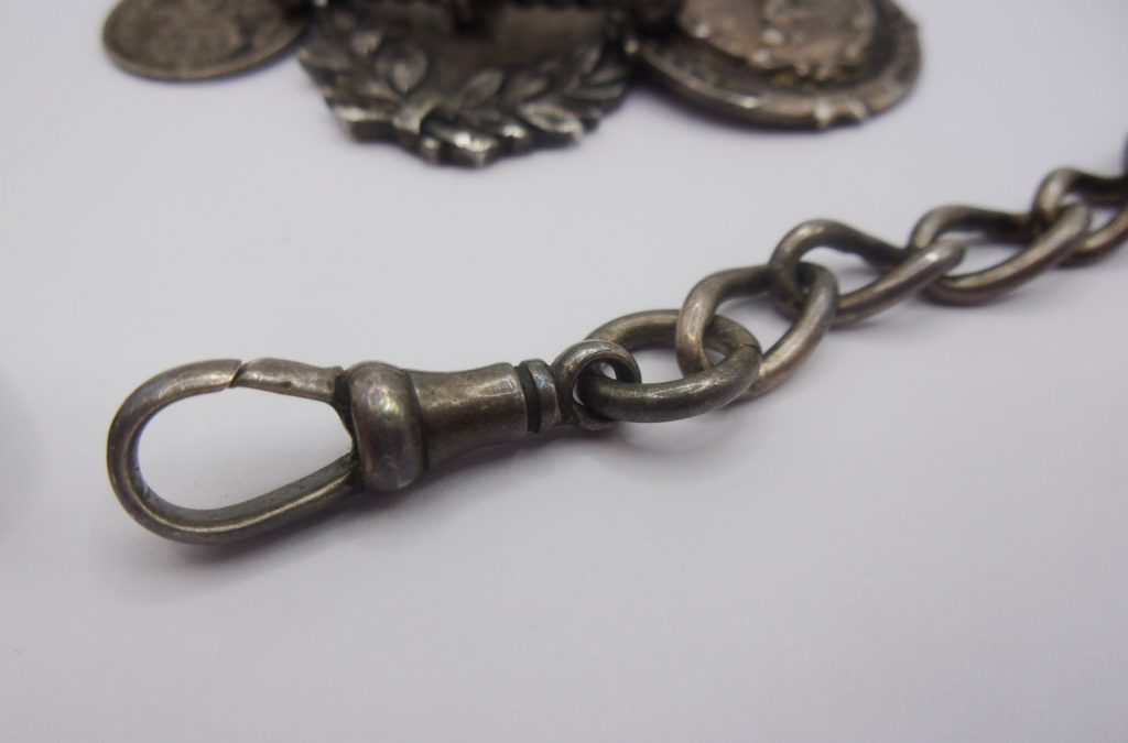 Silver Double Albert Watch Chain With Sporting Fobs Sally Antiques