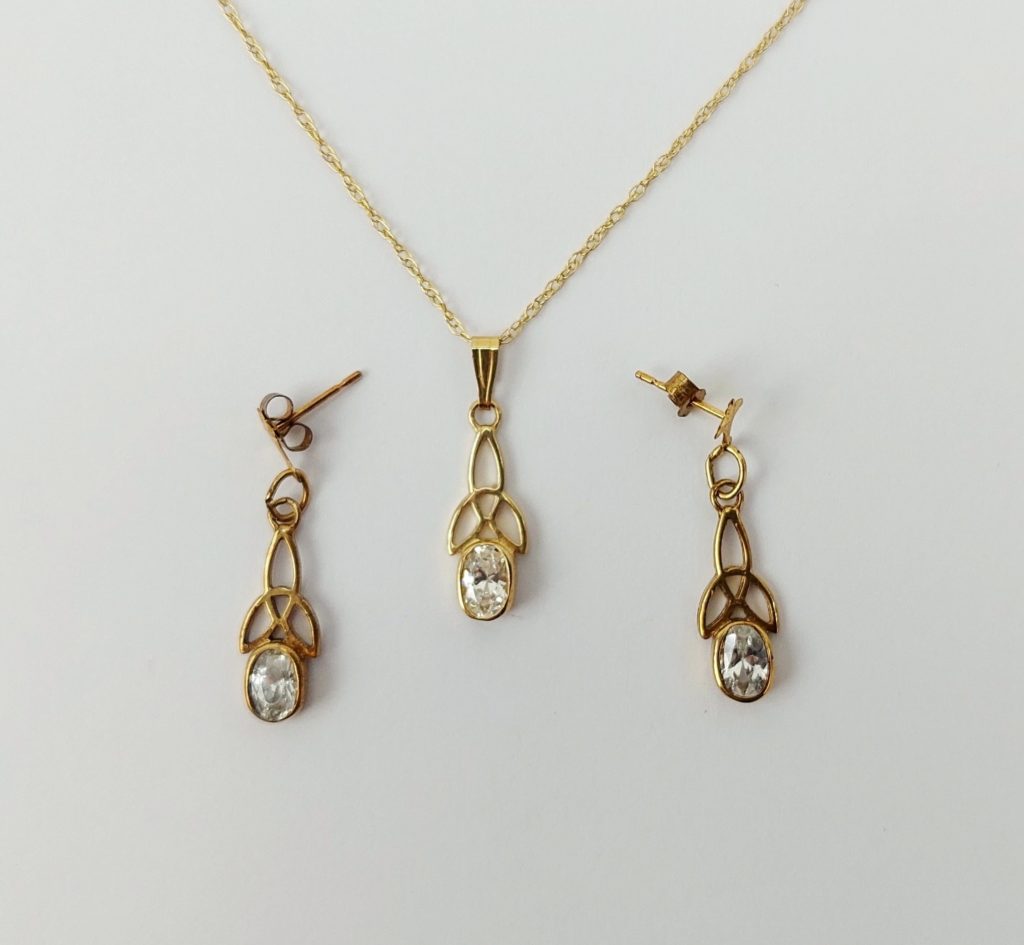Silver Halo Rose Gold Finish Necklace and Earrings Set | Warren James