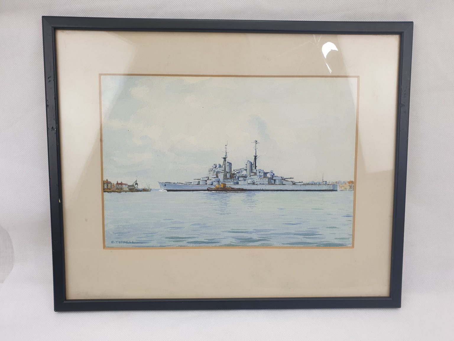 HMS Vanguard 1946 1960 Watercolour By Eric Tufnell* - Sally Antiques