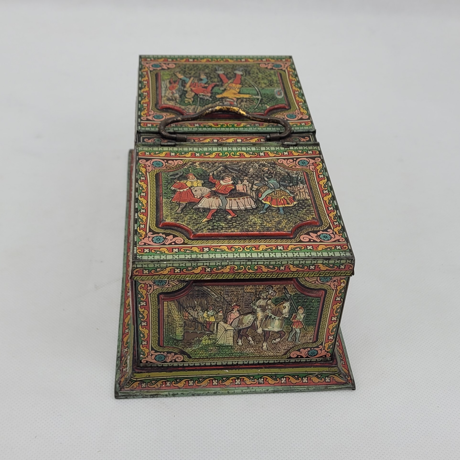 Huntley And Palmers Biscuit Tin In The Shape Of A Tea Caddy With Embossed  Medieval Designs - Sally Antiques
