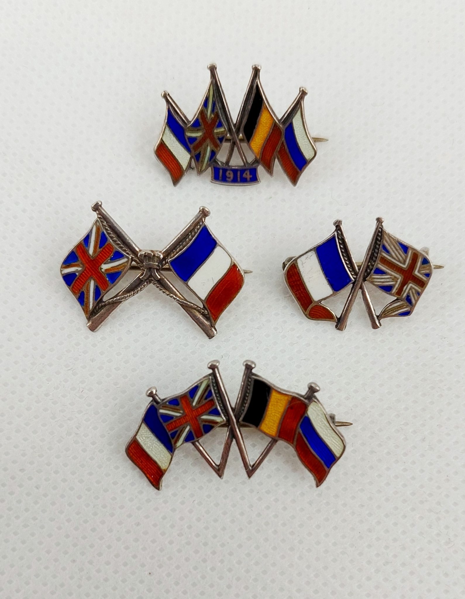 WW1 Allied Nations Sterling Silver Flag Pins - Sally Antiques