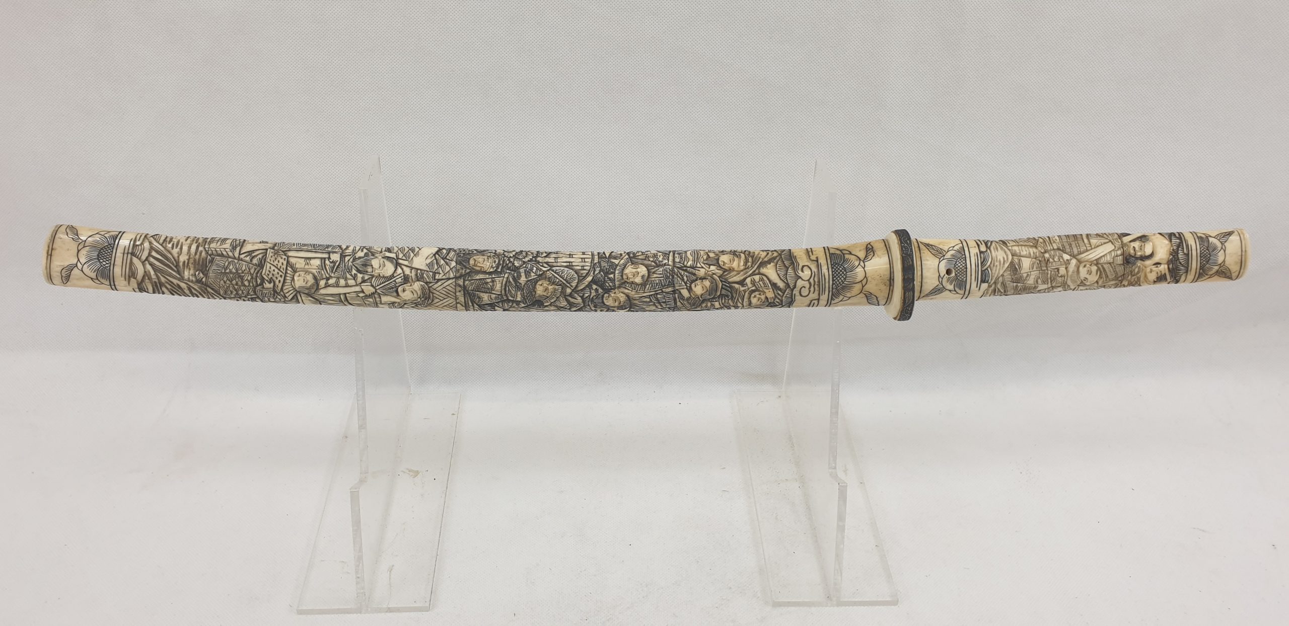 Japanese Signed Wakizashi Sword with Carved Bone Fittings - Sally 