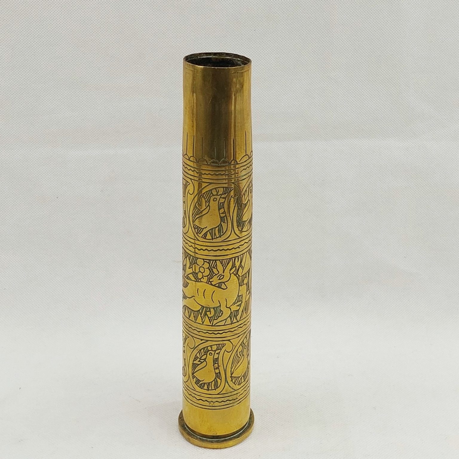 WW1 Trench Art Vase Shell Case Engraved With Animals And Birds - Sally ...