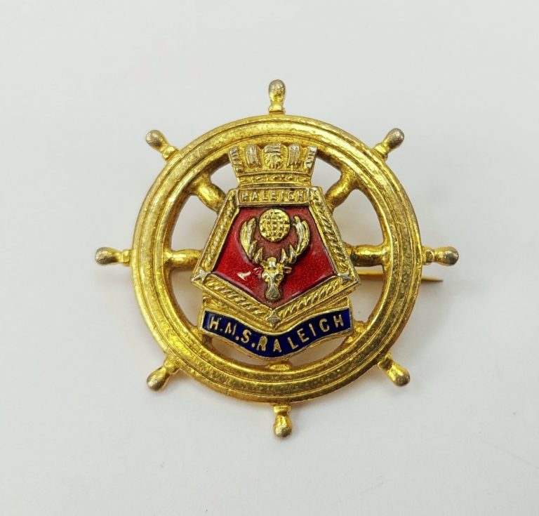 Circa WW2 HMS Raleigh Gilt And Enamel Sweetheart Badge Brooch - Sally ...