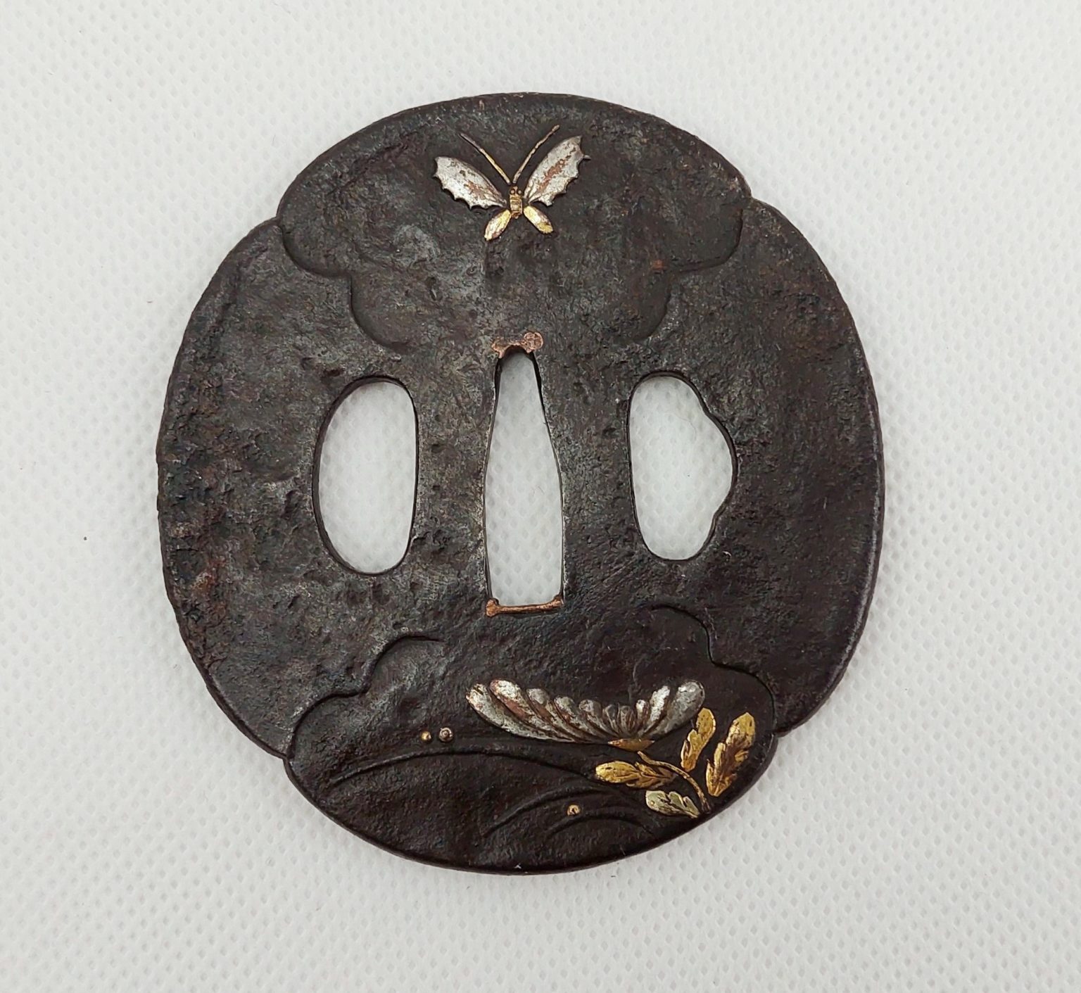 Antique Japanese Edo Period Bronze Katana Sword Tsuba With A Butterfly ...