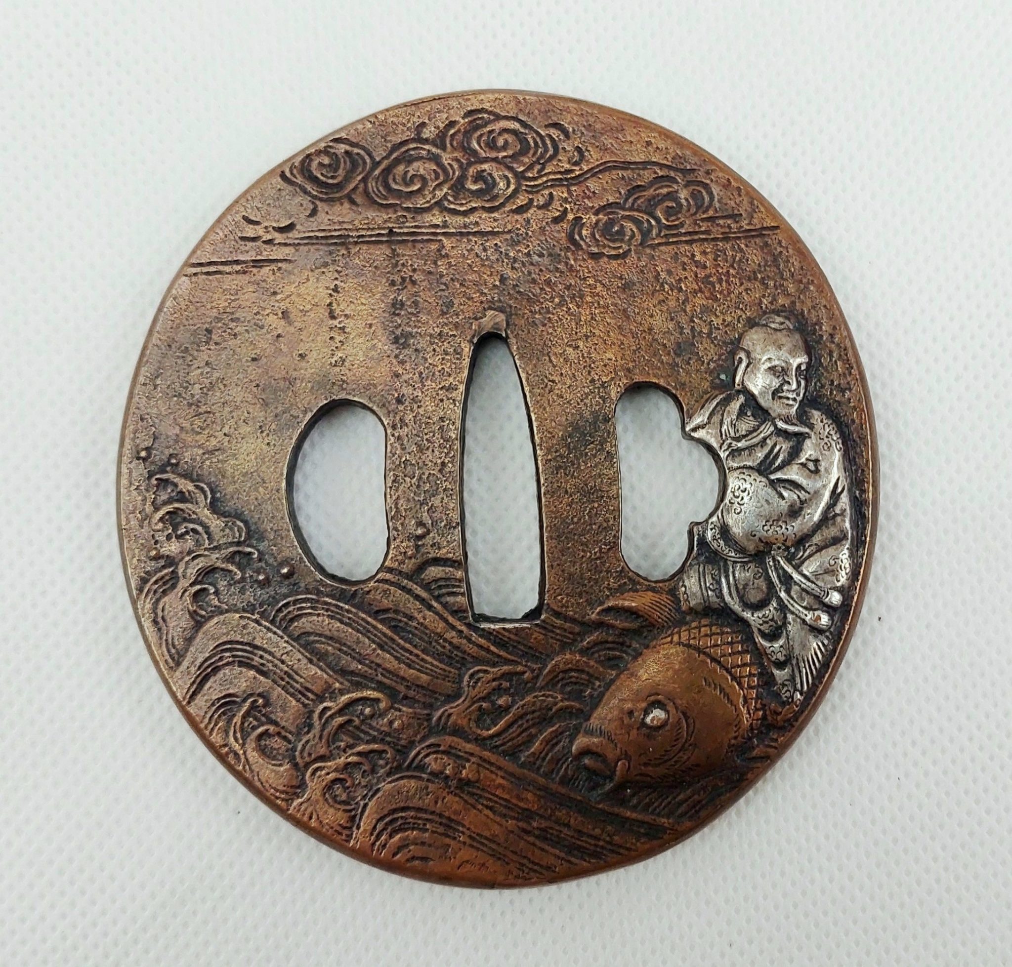 Antique Japanese Edo Period Bronze Katana Sword Tsuba With Sea Scenes ...