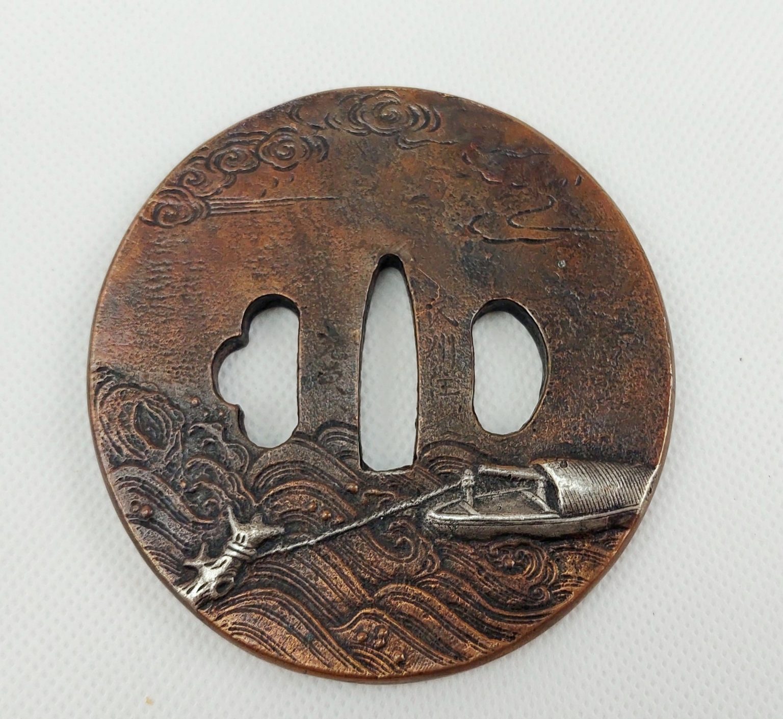 Antique Japanese Edo Period Bronze Katana Sword Tsuba With Sea Scenes ...