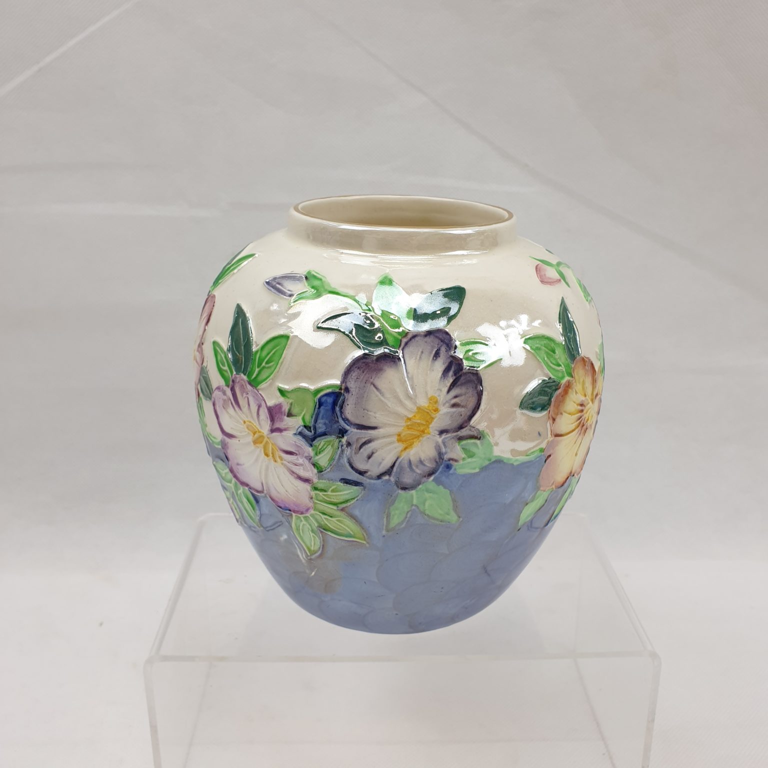 Mid 20th Century Maling Ware Tube Lined Pansy Vase - Sally Antiques