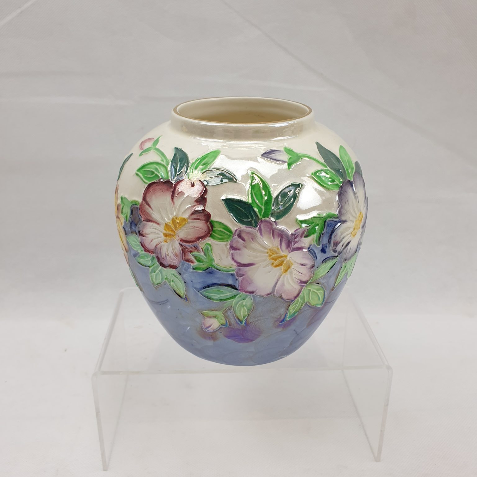 Mid 20th Century Maling Ware Tube Lined Pansy Vase - Sally Antiques