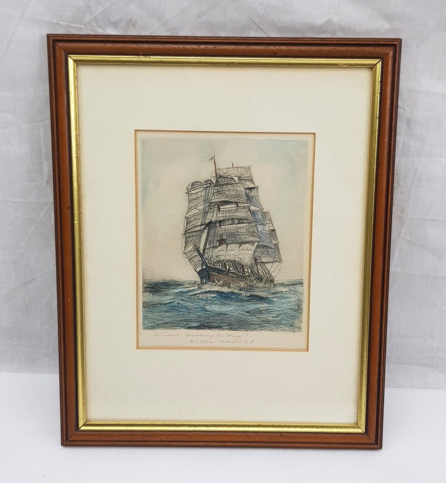 Hand Tinted Victorian Print Of The Clipper Serica - Sally Antiques