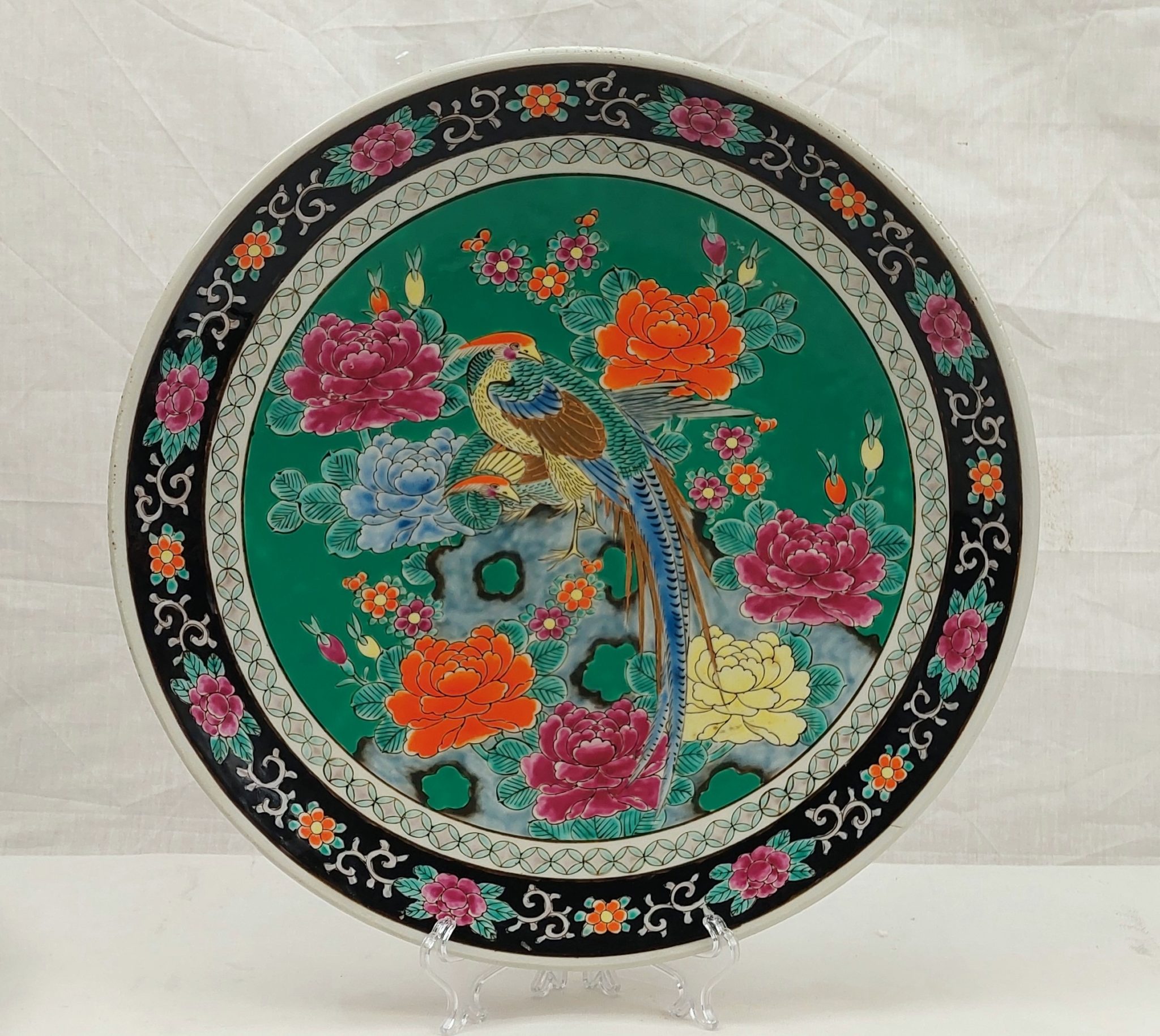 Large Decorative Japanese Peacock & Peony Plate - Sally Antiques