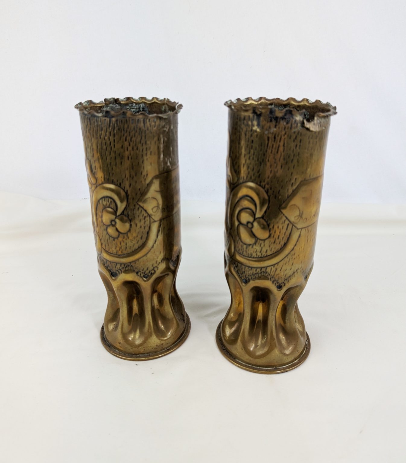 WW1 Artillery Shell Trench Art Vases - Sally Antiques